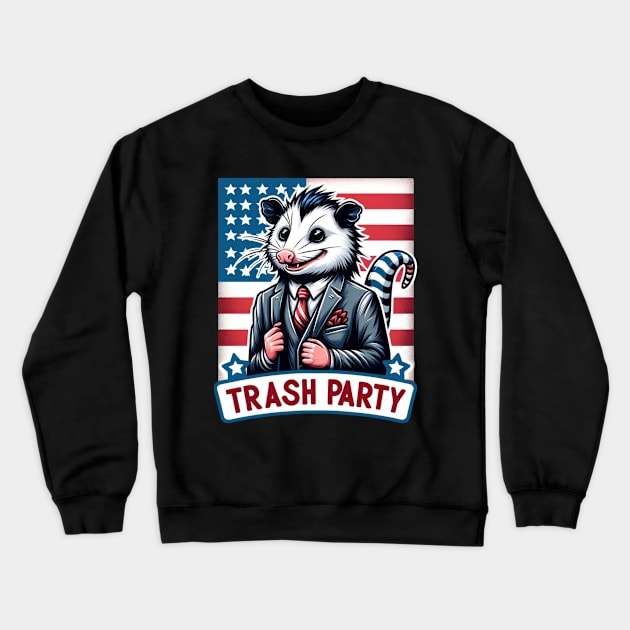 Opossum Meme, Trash Party, Possum Politics USA Flag Crewneck Sweatshirt by ThatVibe